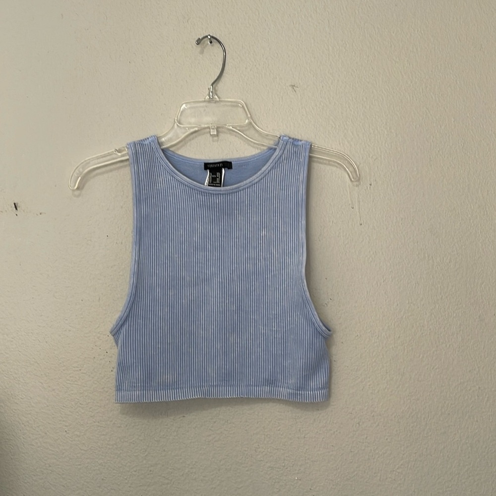 FOREVER 21 SKY BLUE RIBBED CROP TOP
